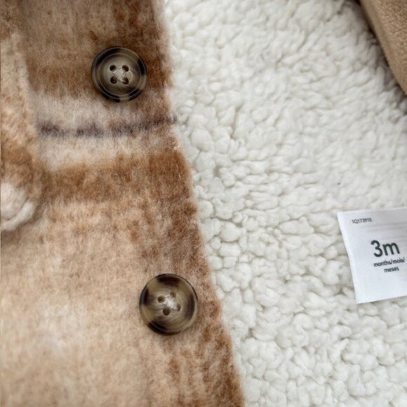Baby Carter's Plaid Shacket, Cream Brown Tan, Size 3 months - Picture 3 of 10